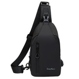 Black Chate Kairui sling bag with adjustable strap, front zipper pocket, ideal for travel or daily use