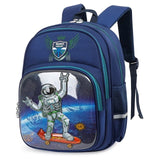 Blue kids backpack with astronaut on skateboard, space design, perfect for school or travel