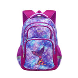 Purple galaxy print kids backpack with mermaid tail design, perfect for school or travel
