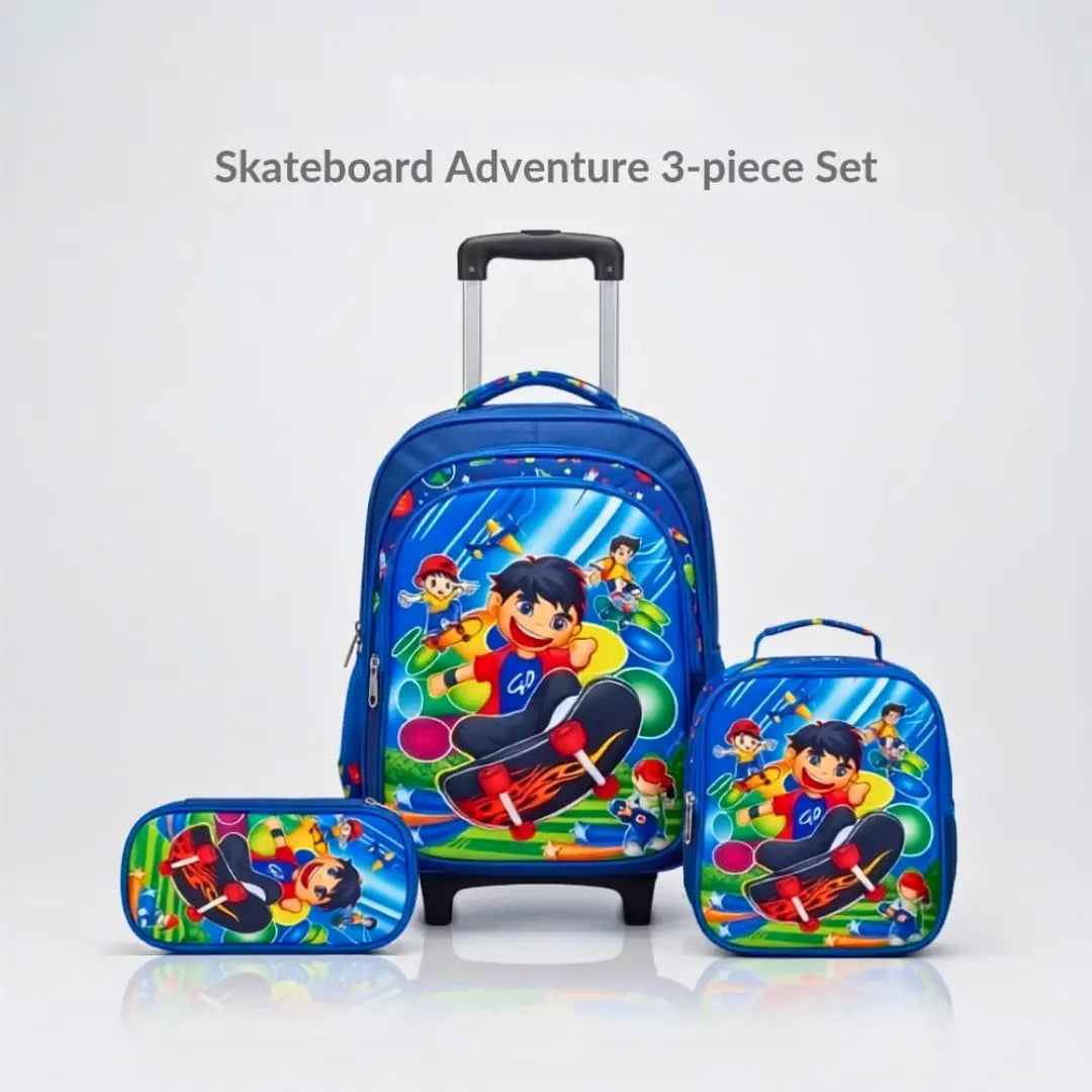 Multi-Character 3-Piece Kids Trolley Backpack Combo Set