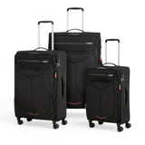 Black American Tourister softside luggage set with spinner wheels, ideal for travel and students