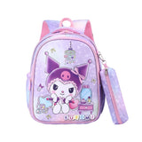 Purple Kuromi kids backpack with matching pencil case, perfect for school or travel