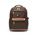 Brown backpack with a visible brand logo on a white background