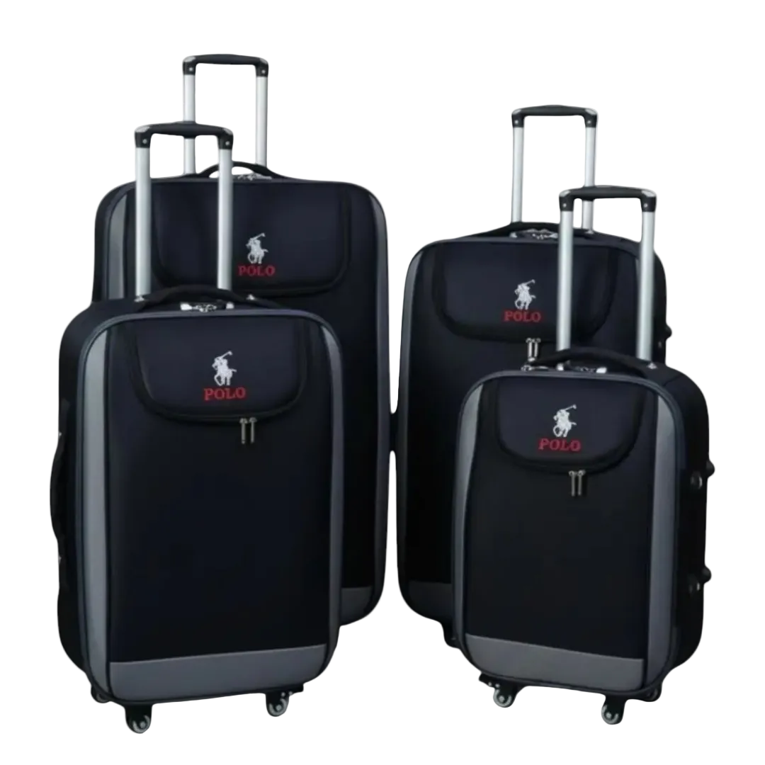 Black Polo luggage set with red logo, ideal for travel and student use