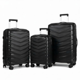 Black hardshell travel luggage set with chevron design, spinner wheels, ideal for trips and students