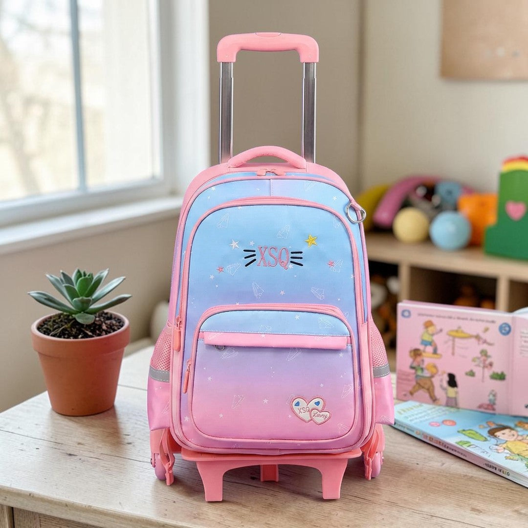 Children Girls School Bag with Wheels Rolling Backpacks