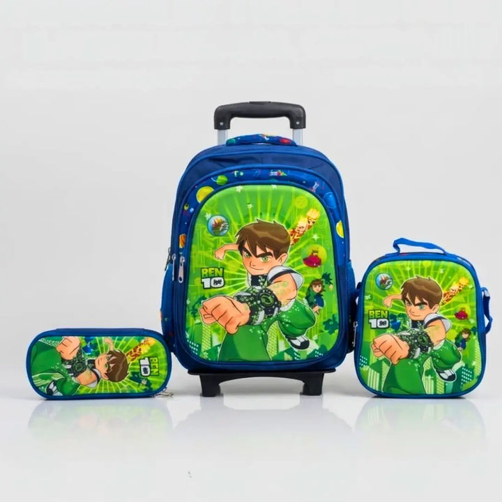Multi-Character 3-Piece Kids Trolley Backpack Combo Set