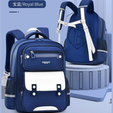 Royal blue student backpack with white accents, ergonomic straps, and front pocket for school or travel use
