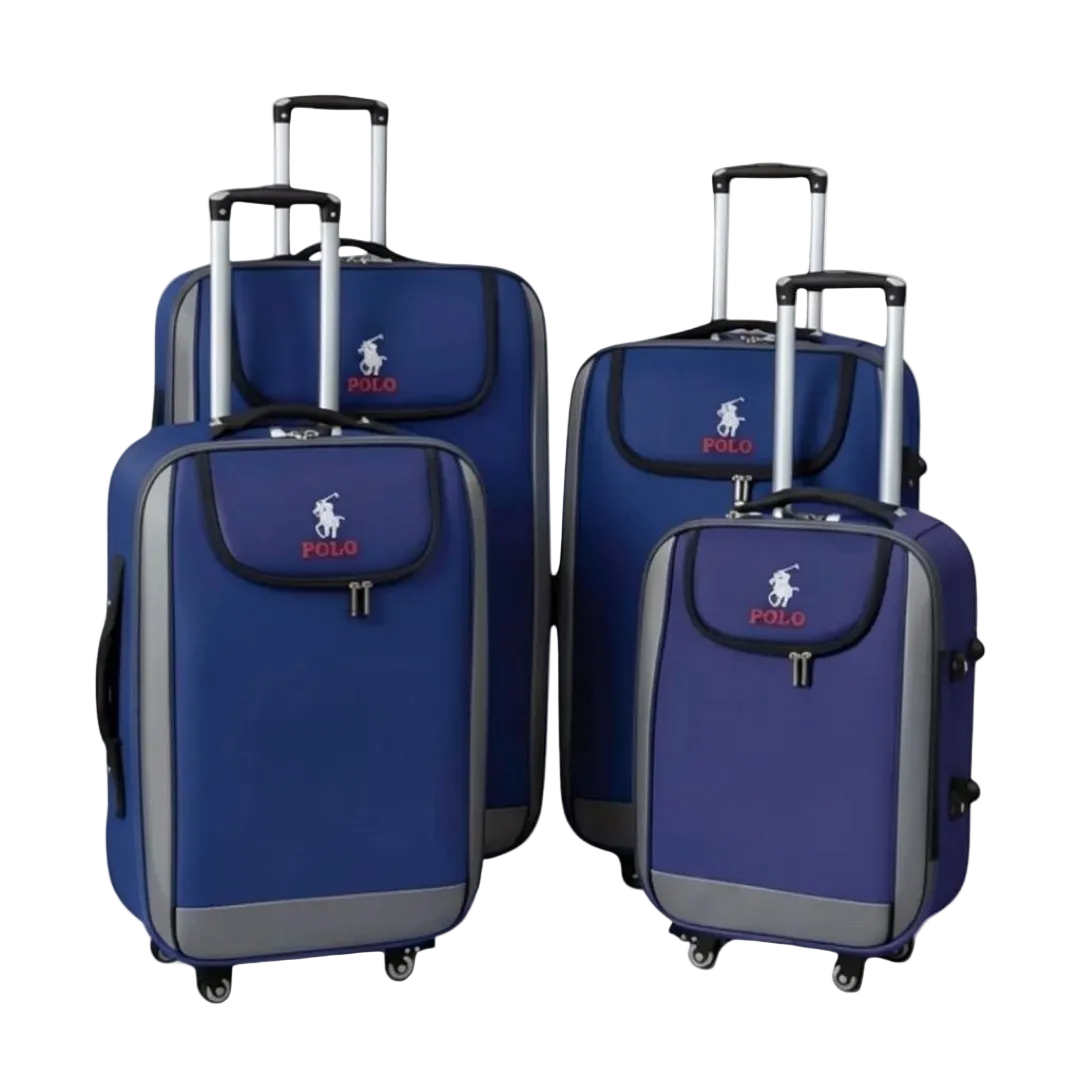 Blue Polo luggage set with rolling wheels and extendable handles for travel