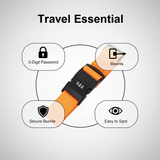 Orange travel luggage strap with 3-digit password lock, secure buckle, and bisents for easy spotting