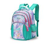Colorful mermaid tail school backpack with teal straps and pink zippers for kids
