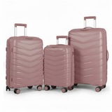Dusty rose hardshell luggage set with chevron design, 3 sizes, spinner wheels, ideal for travel