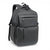 Gray backpack with multiple pockets on a white background