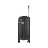 Black hard-shell travel suitcase with spinner wheels and extendable handle, ideal for luggage and travel