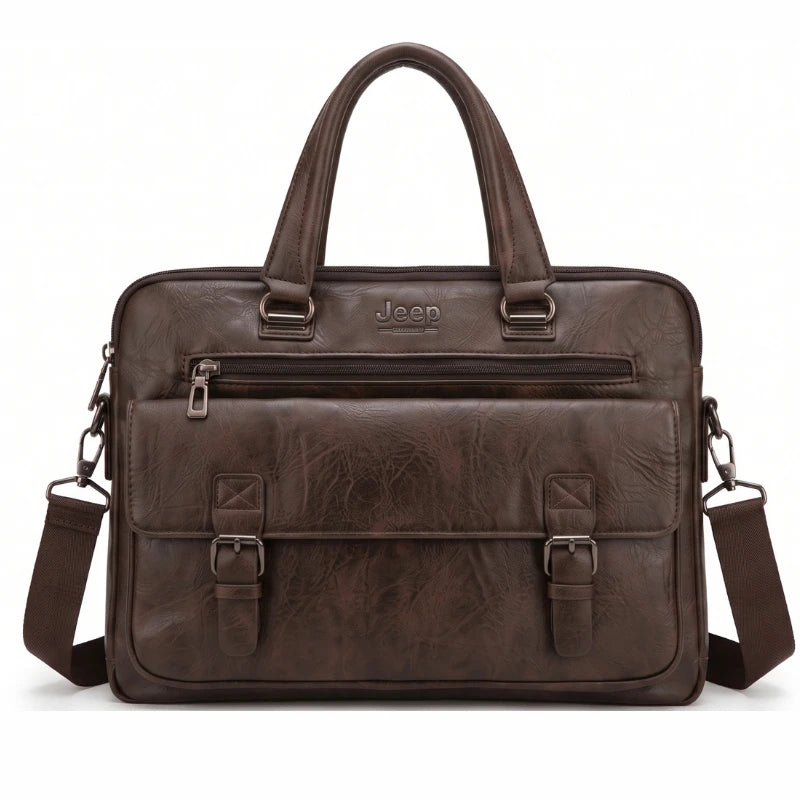 Jeep Buluo Men's Vintage Leather Briefcase - 14-inch laptop