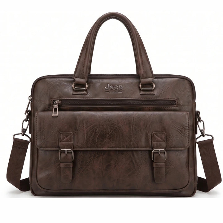 Jeep Buluo Men's Vintage Leather Briefcase - 14-inch laptop