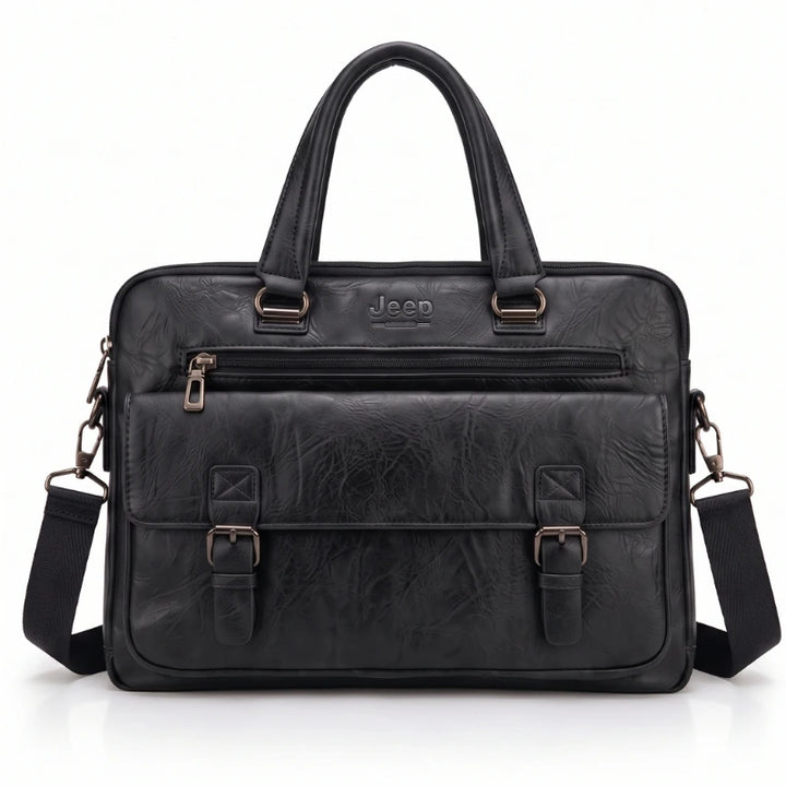 Jeep Buluo Men's Vintage Leather Briefcase - 14-inch laptop