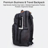Premium heather grey business travel backpack with multiple pockets and ergonomic design