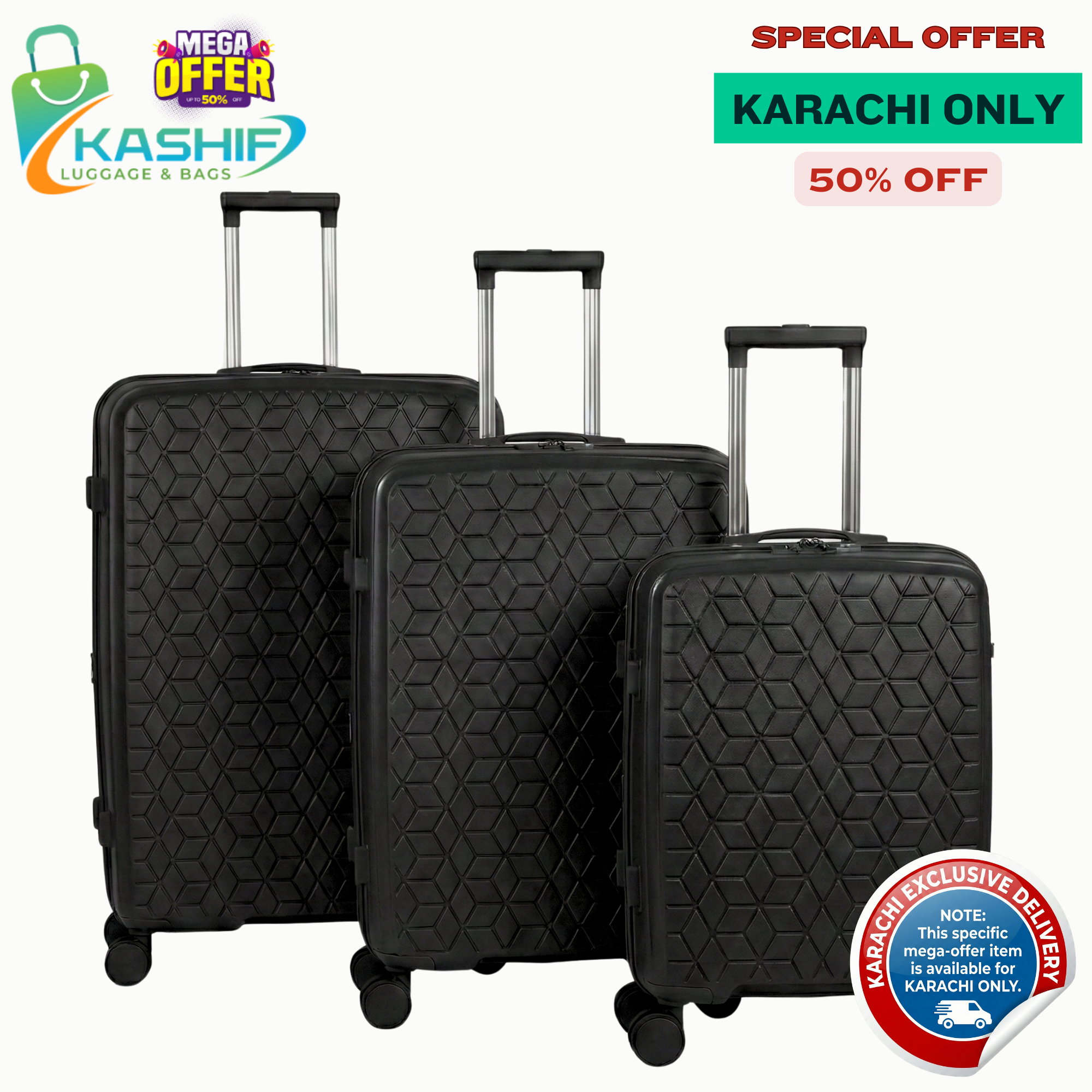 Swiss Diamond 3-Pcs Polypropylene Luggage Set- Mega Suitcase Sale