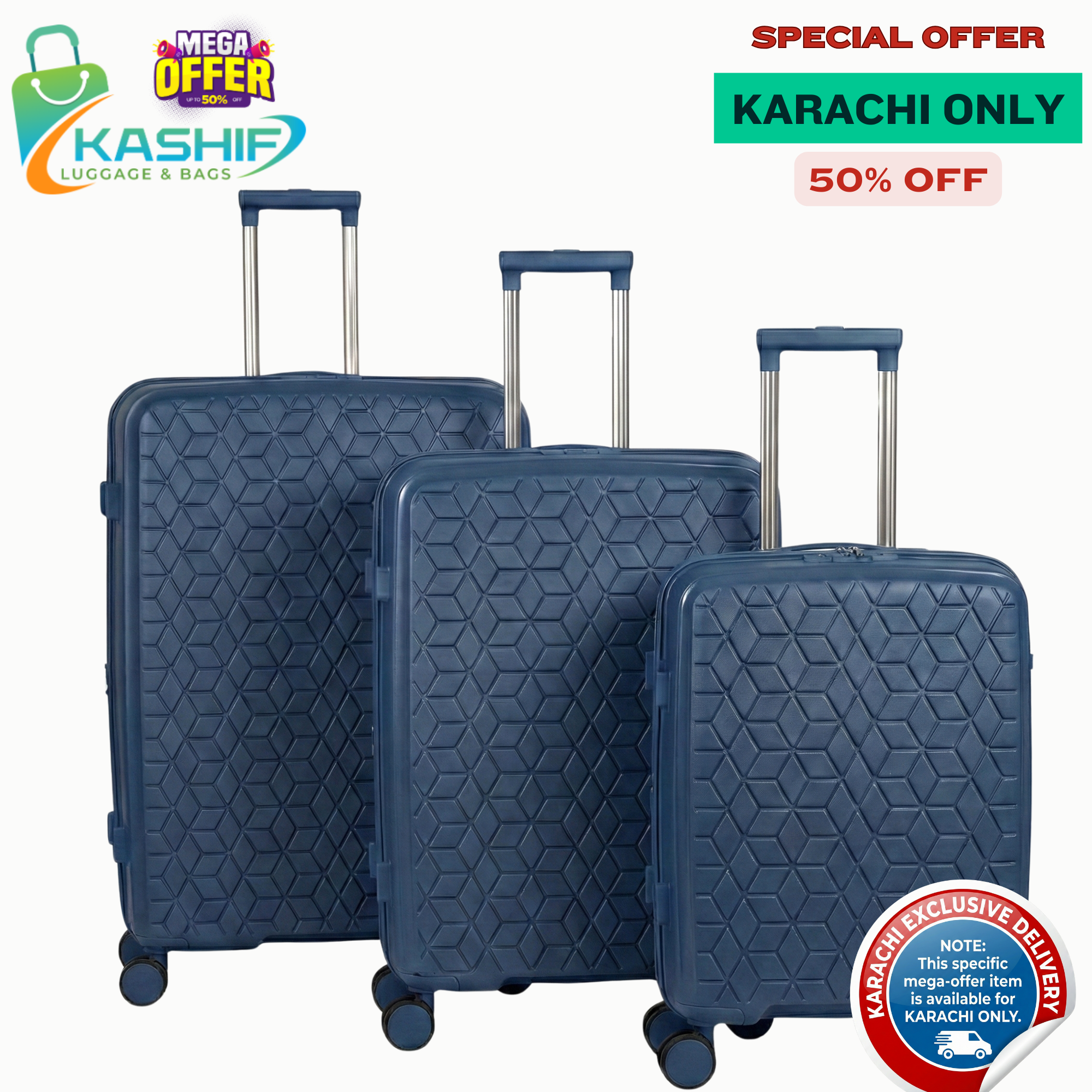 Swiss Diamond 3-Pcs Polypropylene Luggage Set- Mega Suitcase Sale