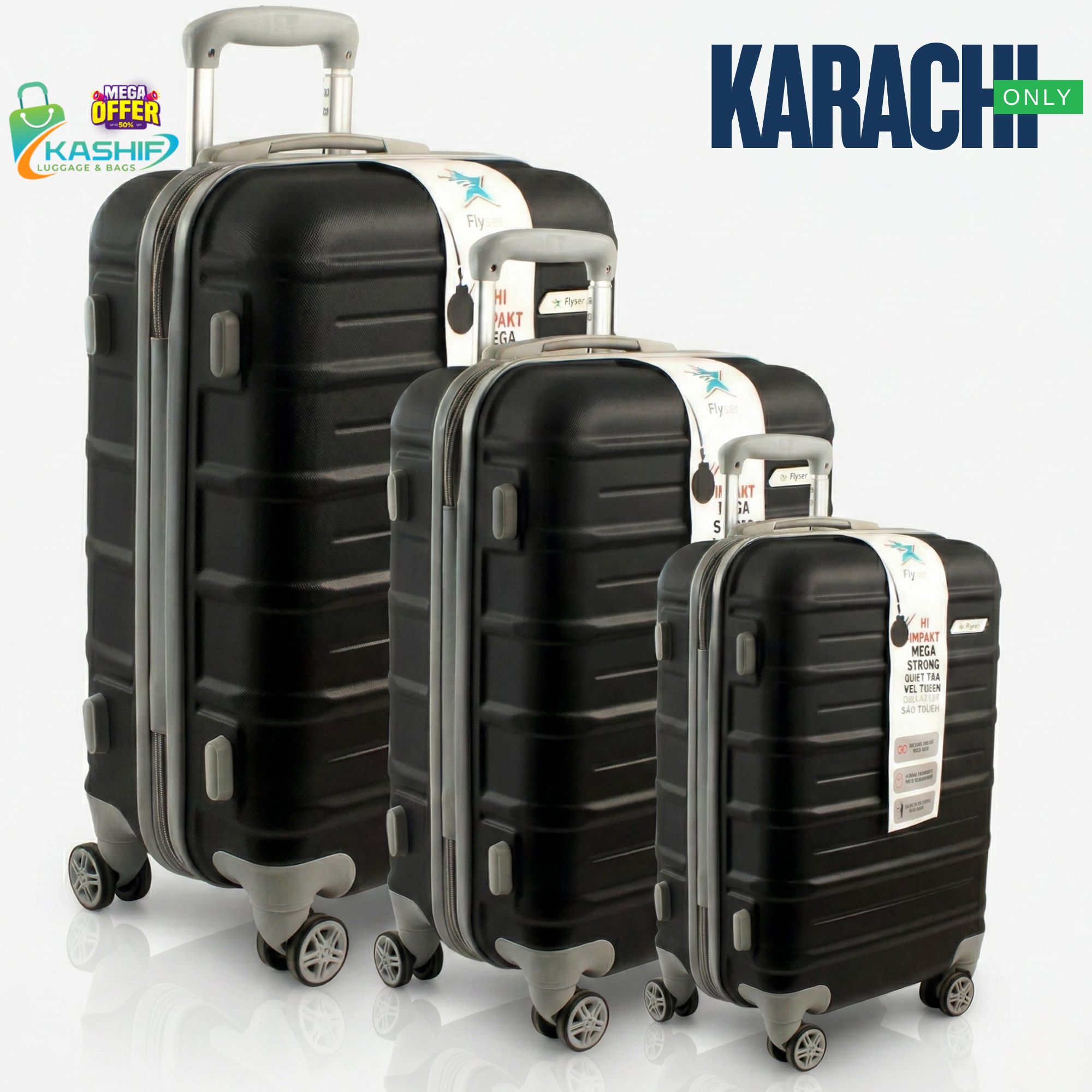 FlyStar High-Impact 3-Piece Luggage Set - Karachi Only