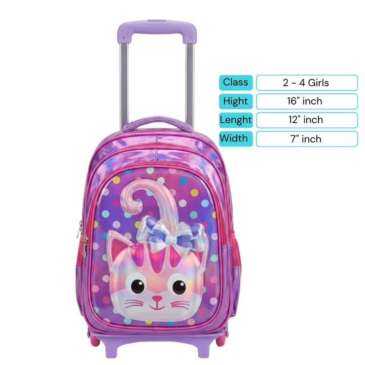 Kids 16" Wheeled Trolley School Backpack for Girls (Class 2 to 4)