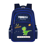 Blue kids dinosaur backpack with YONGJIA branding, perfect for school or travel