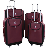 Maroon Polo luggage set with extendable handles and wheels, ideal for travel
