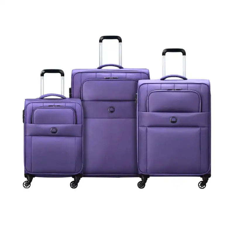 Purple softside luggage set with spinner wheels, ideal for travel and students