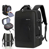 Black Romantic Crown travel backpack with laptop compartment, USB port, and luggage strap for easy mobility