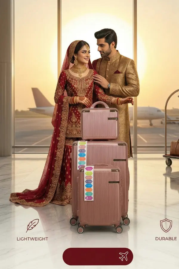 wedding couple with Lugagge Sets